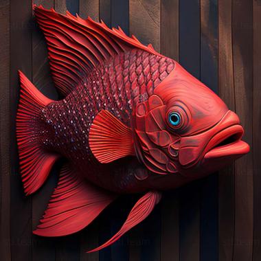 3D модель Червоний папуга риба риба (STL)